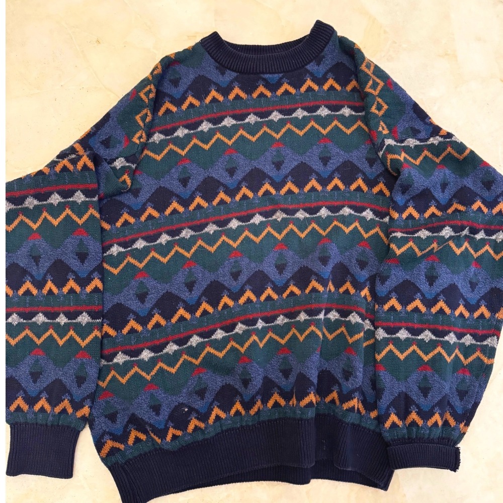 Vintage Colours by Alexander Julian Large Cotton Geometric Sweater Made in USA
